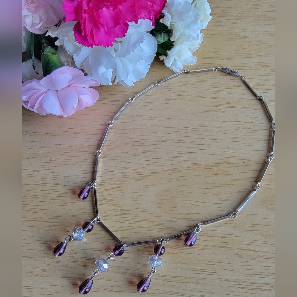 Vintage Elegant Silver and Purple Choker Necklace